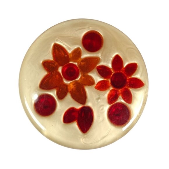 Vintage House Of Mosaics Plastic Trivet Red Orange Floral MCM Design Handcrafted - Picture 1 of 7